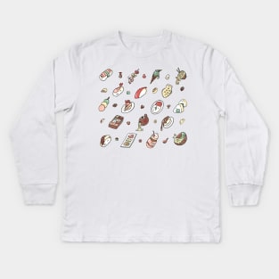 Japanese Food and Snacks Pattern Kids Long Sleeve T-Shirt